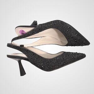 Nicole Miller Black Rhinestone Slingback Pumps Pointed Toe Evening Heels 8.5